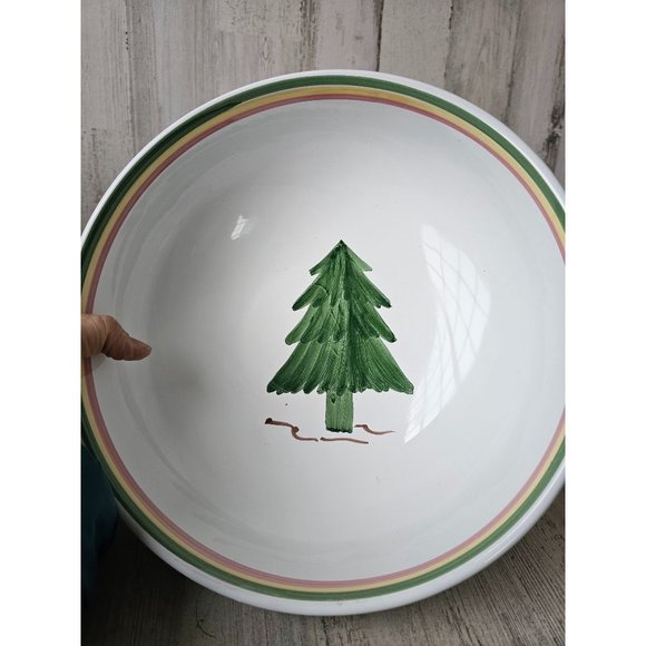 Vintage Italy Christmas serving bowl oales? Xmas plaid green large centerpiece - Picture 6 of 7